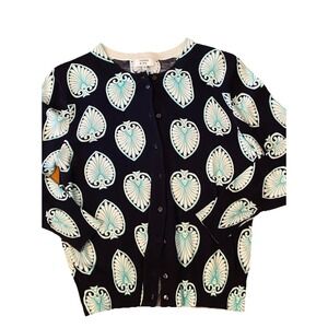 Crown and Ivy Shell Navy  Print‎ Cardigan Sweater M Women's Long Sleeve